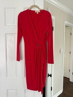 Michael Kors Long-Sleeve Wrap Dress with Drape Detail